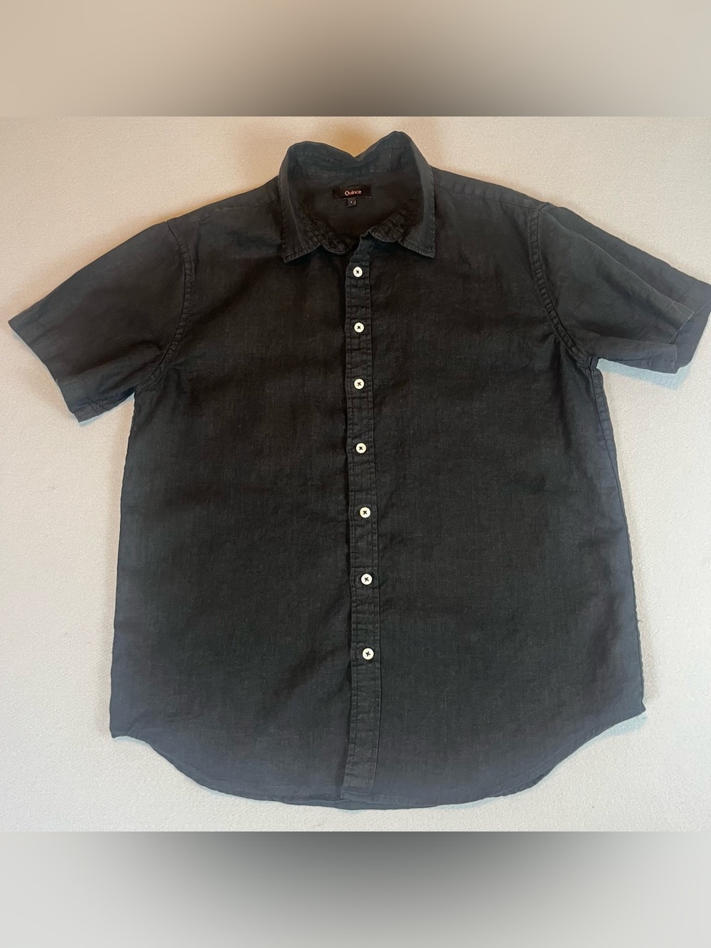 Quince 100% Linen Shirt Mens Large Black Short Sleeve Button Down Breathable
